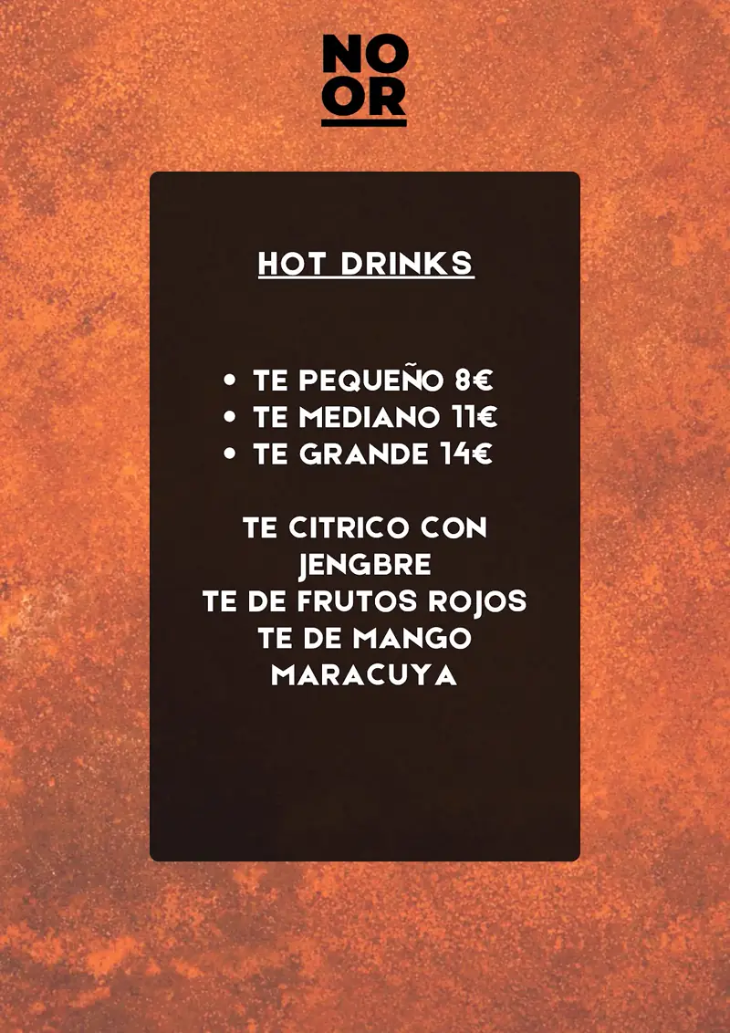 Carta de tés y bebidas calientes de NOOR